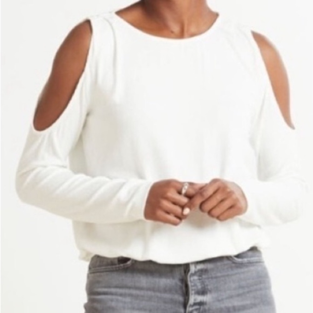 NWT Allison Joy from Evereve White Open Shoulder Ribbed Top SZ M - Picture 6 of 12